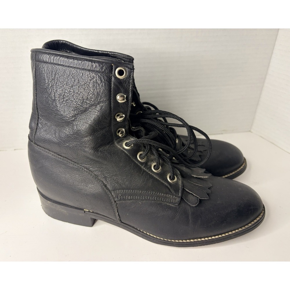 Justin‎ 1879 Black Leather Western Kiltie Lace Up Ankle Boots USA Size 4.5D